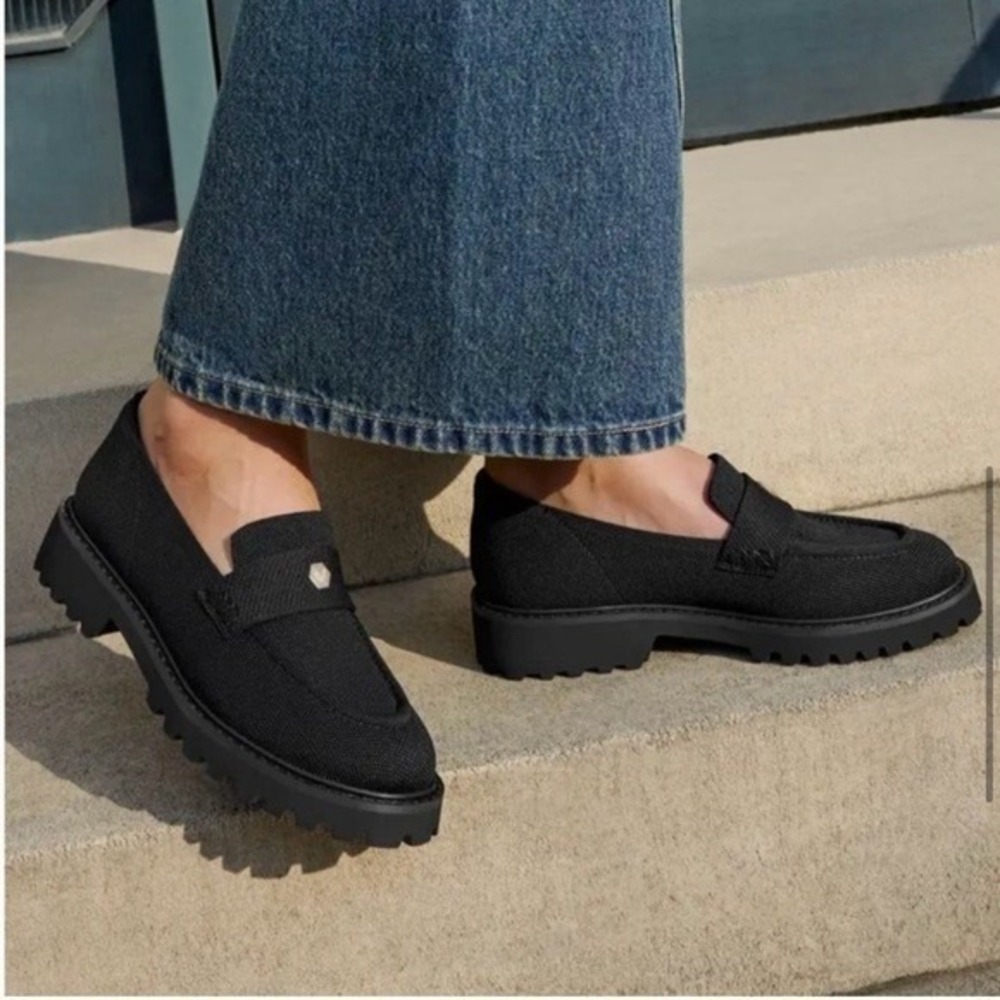 VIVAIA Francesca Black Knit Chunky Lug Sole Penny Loafers Womens EU 38 US 7-7.5